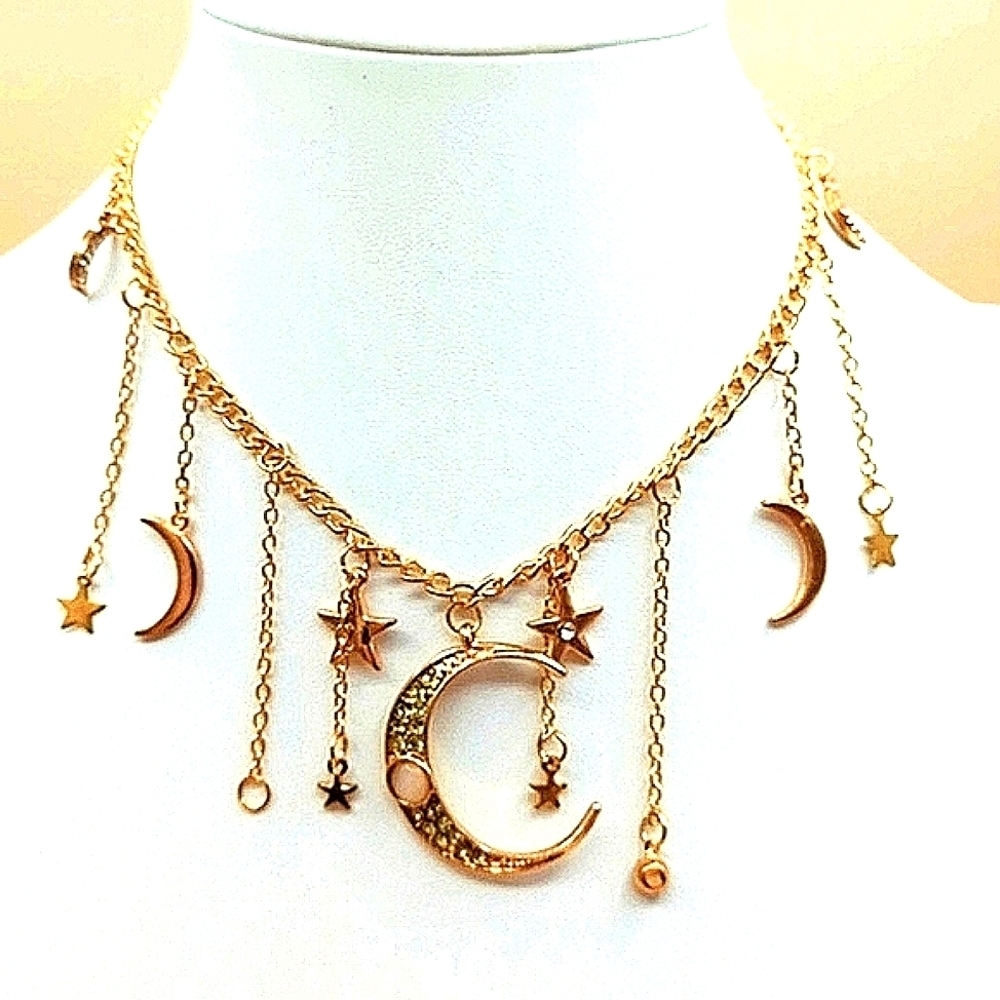 Boho Necklace Moon And Stars Retro Style Hippie Jewelry - Picture 4 of 6